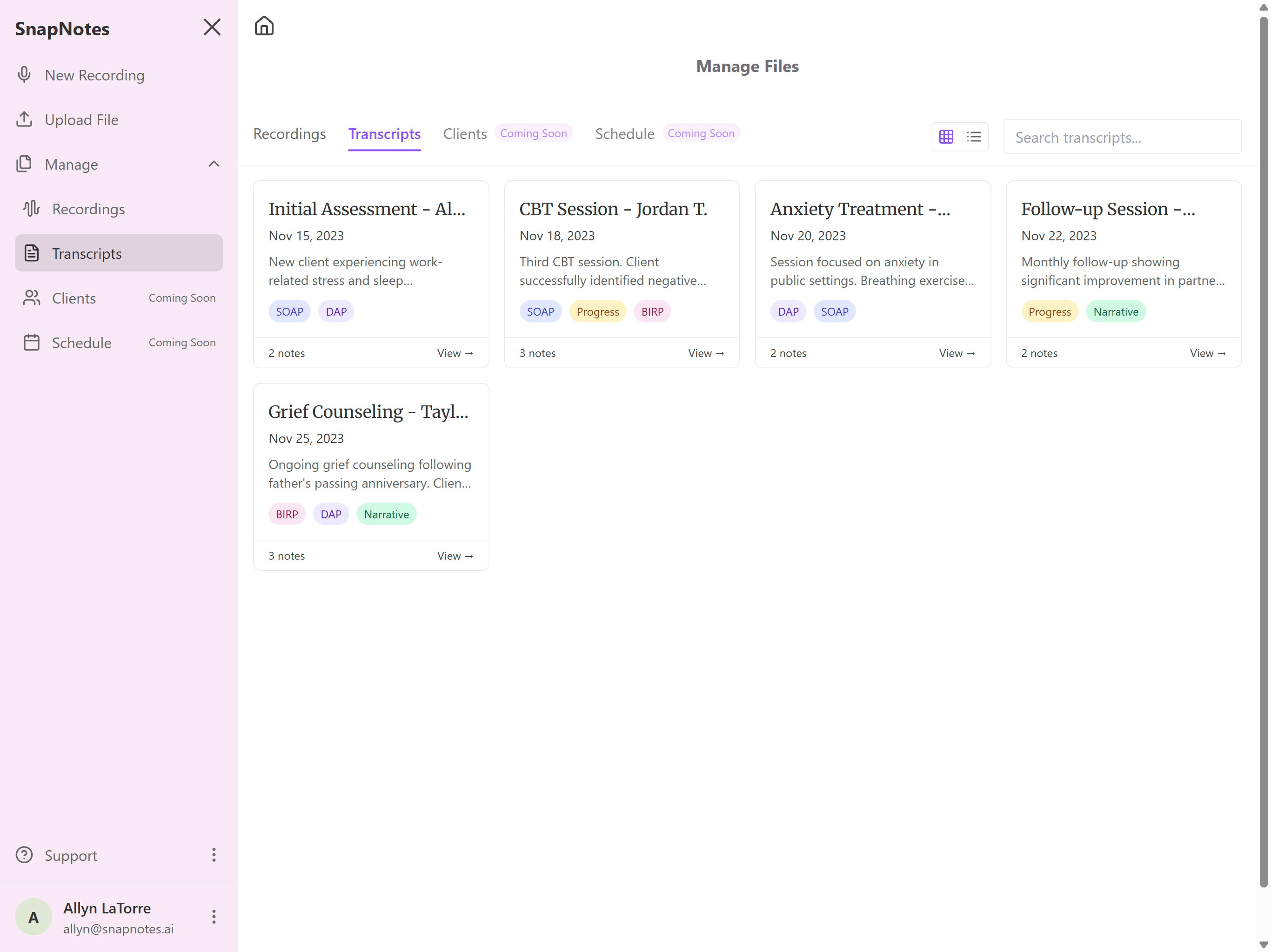 Transcript Management - Light Theme